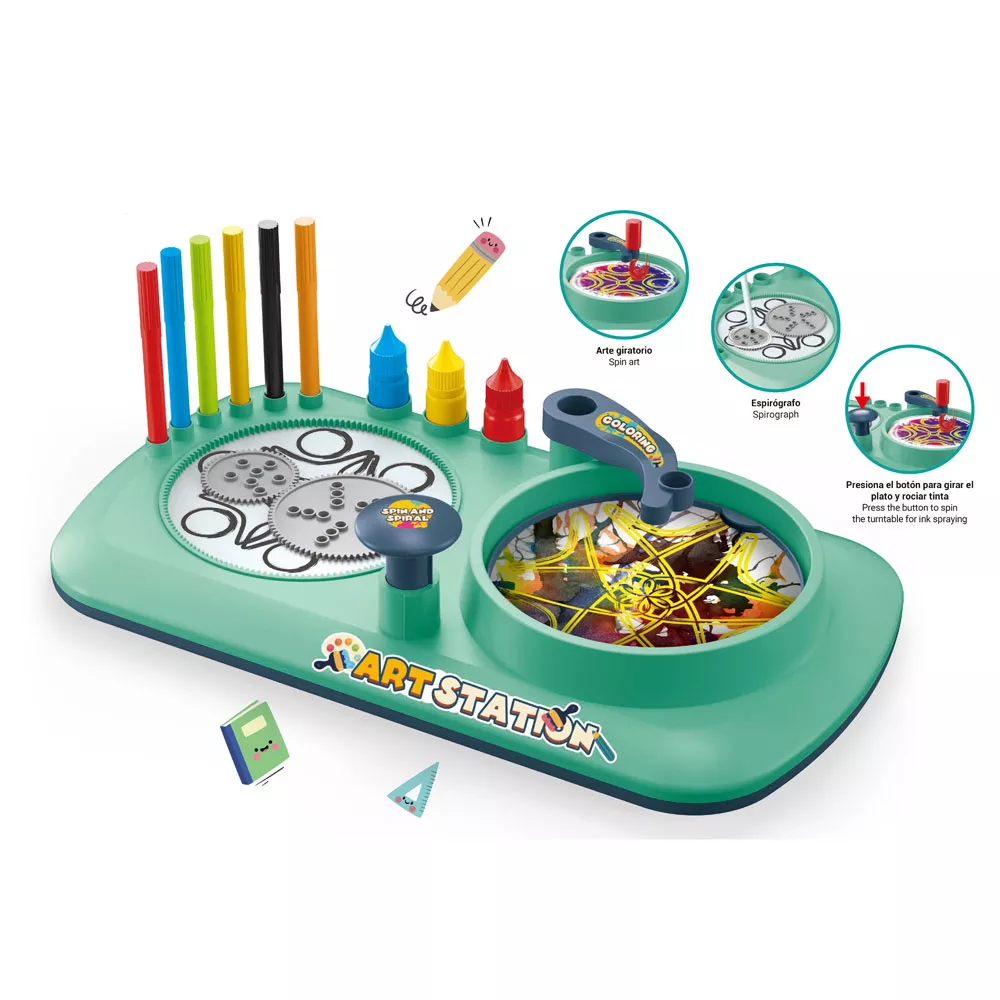 Mesa Creativa 2 en 1 Art Planet – Set artístico infantil con espirógrafo y spin art (3+) - Image 3