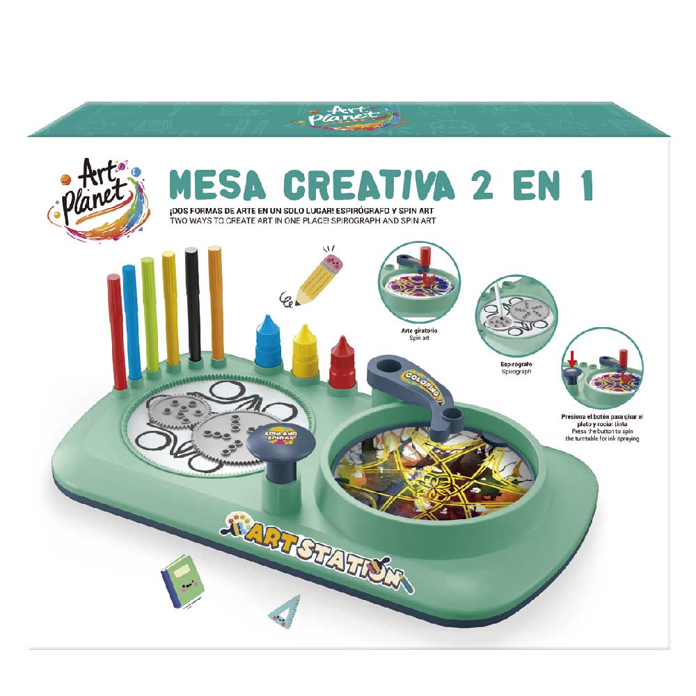 Mesa Creativa 2 en 1 Art Planet – Set artístico infantil con espirógrafo y spin art (3+) - Image 4