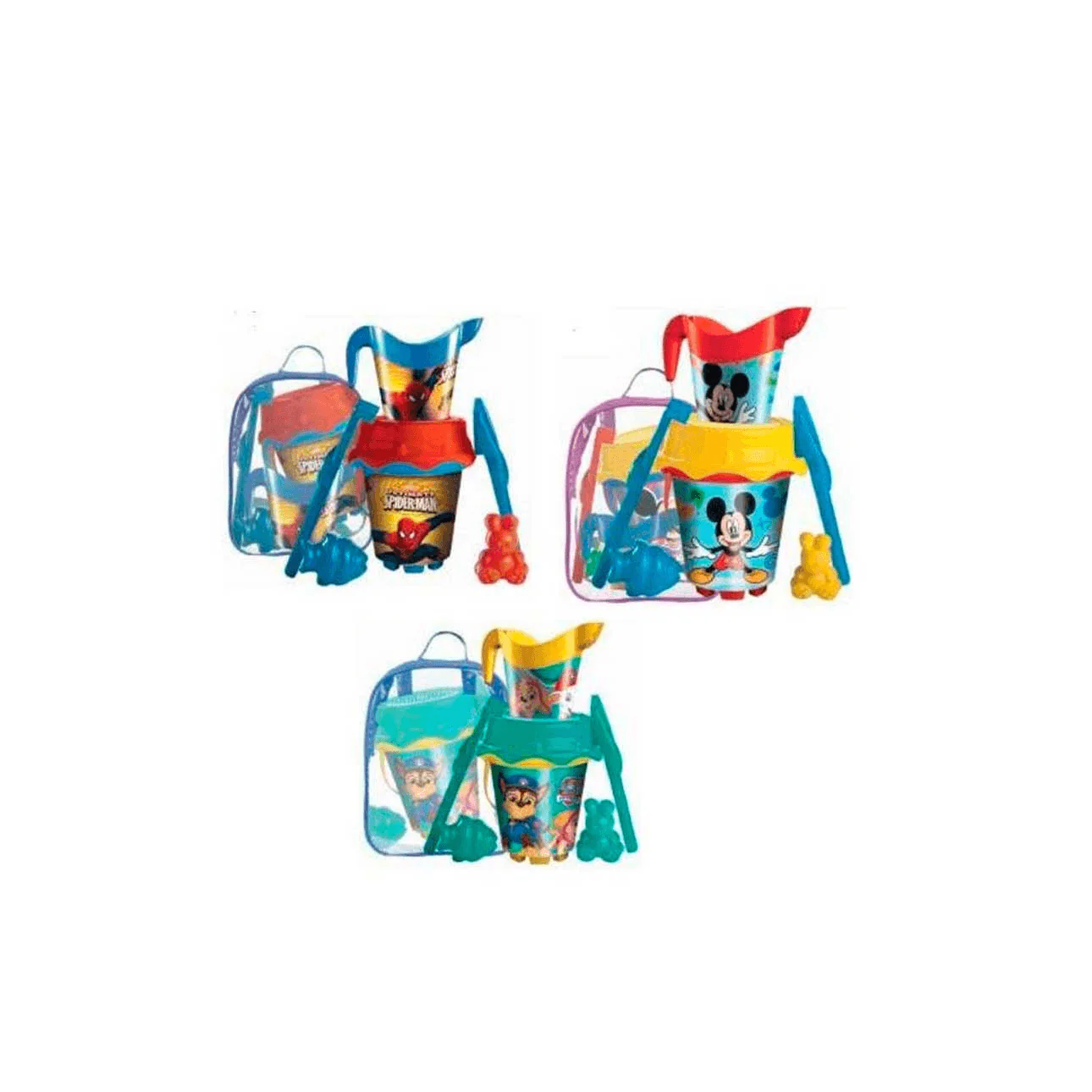 Mochila Cubo Playa Castillo 18cm Spiderman Mickey y Paw Patrol