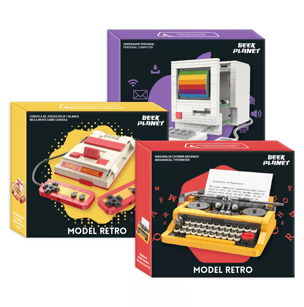 Model Retro Geek Planet – Mini Réplicas Retro Ordenador, Consola y Máquina de Escribir