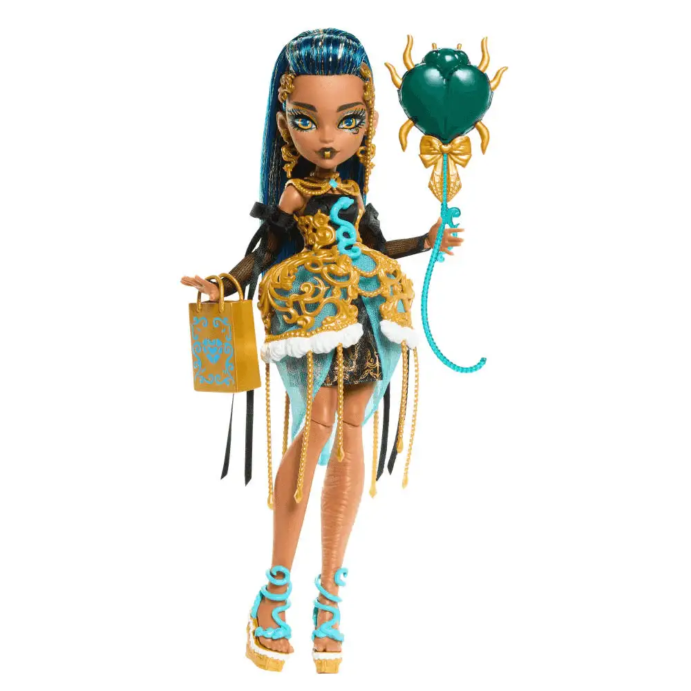 Monster High Cumplespantos Cleo De Nile – Muñeca de fiesta con accesorios temáticos