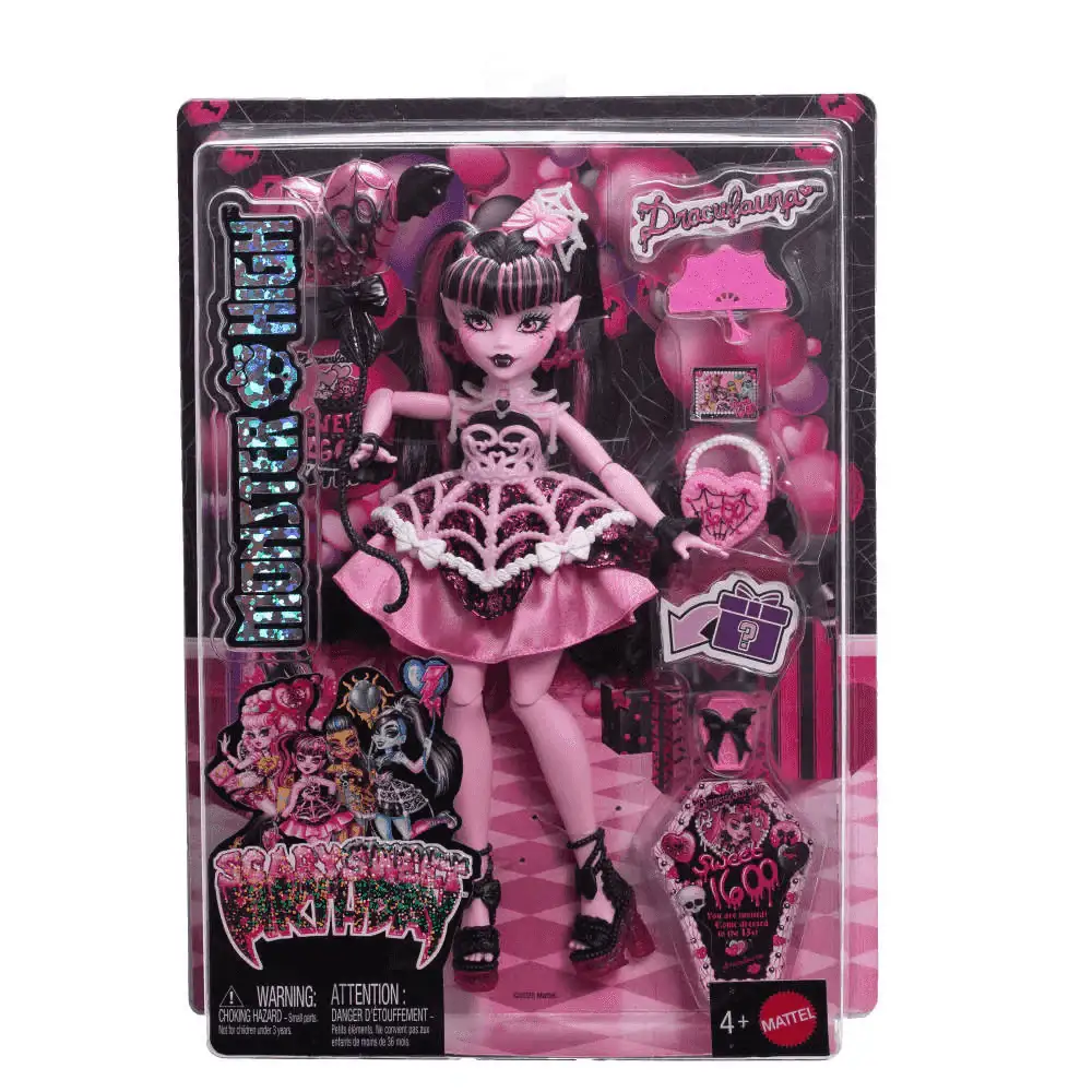 Monster High Cumplespantos Draculaura – Muñeca de fiesta con vestido rosa y accesorios - Image 2
