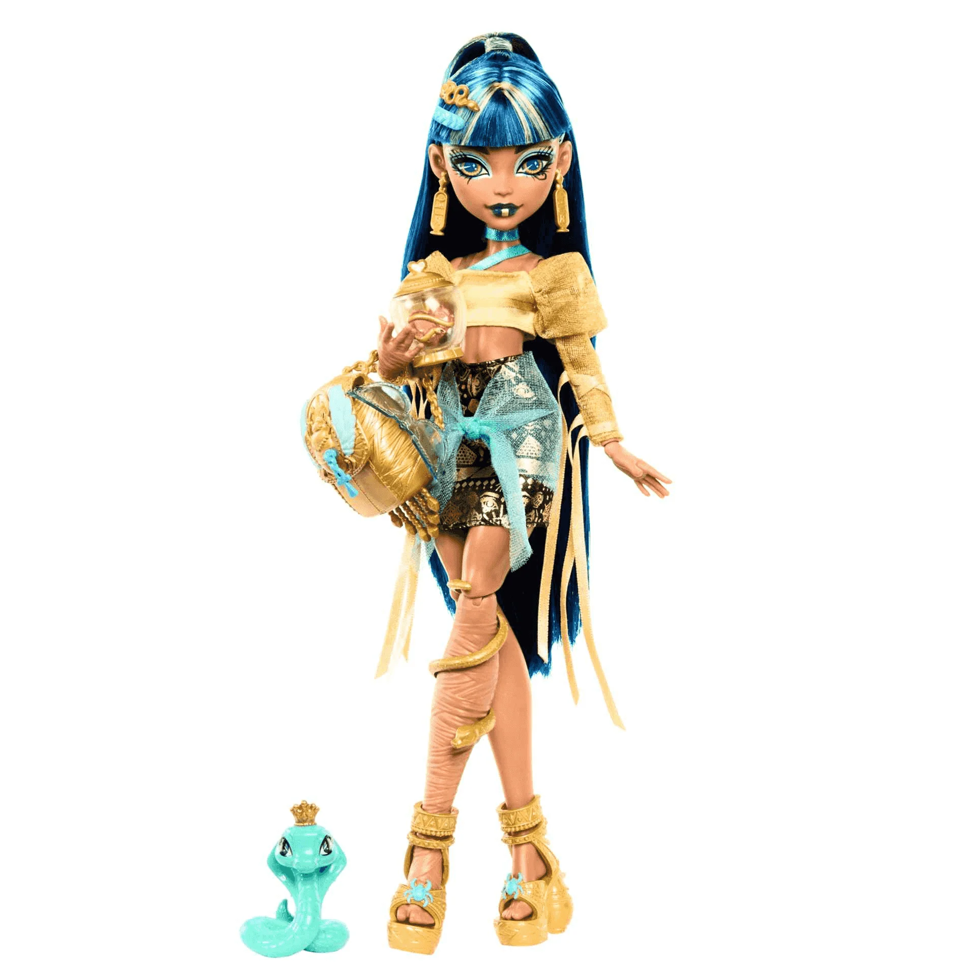 Monster High Muñeca Cleo De Nile de Monster High Estilo Divino con Mascota Cobra Hissette