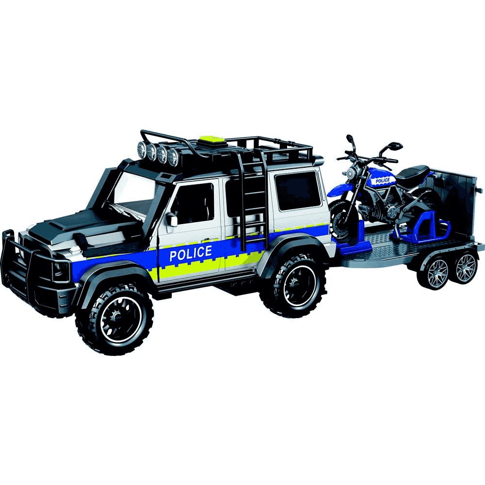 Motor Planet Transporte Policía con Remolque – Vehículo de fricción con luces y sonidos (3+)