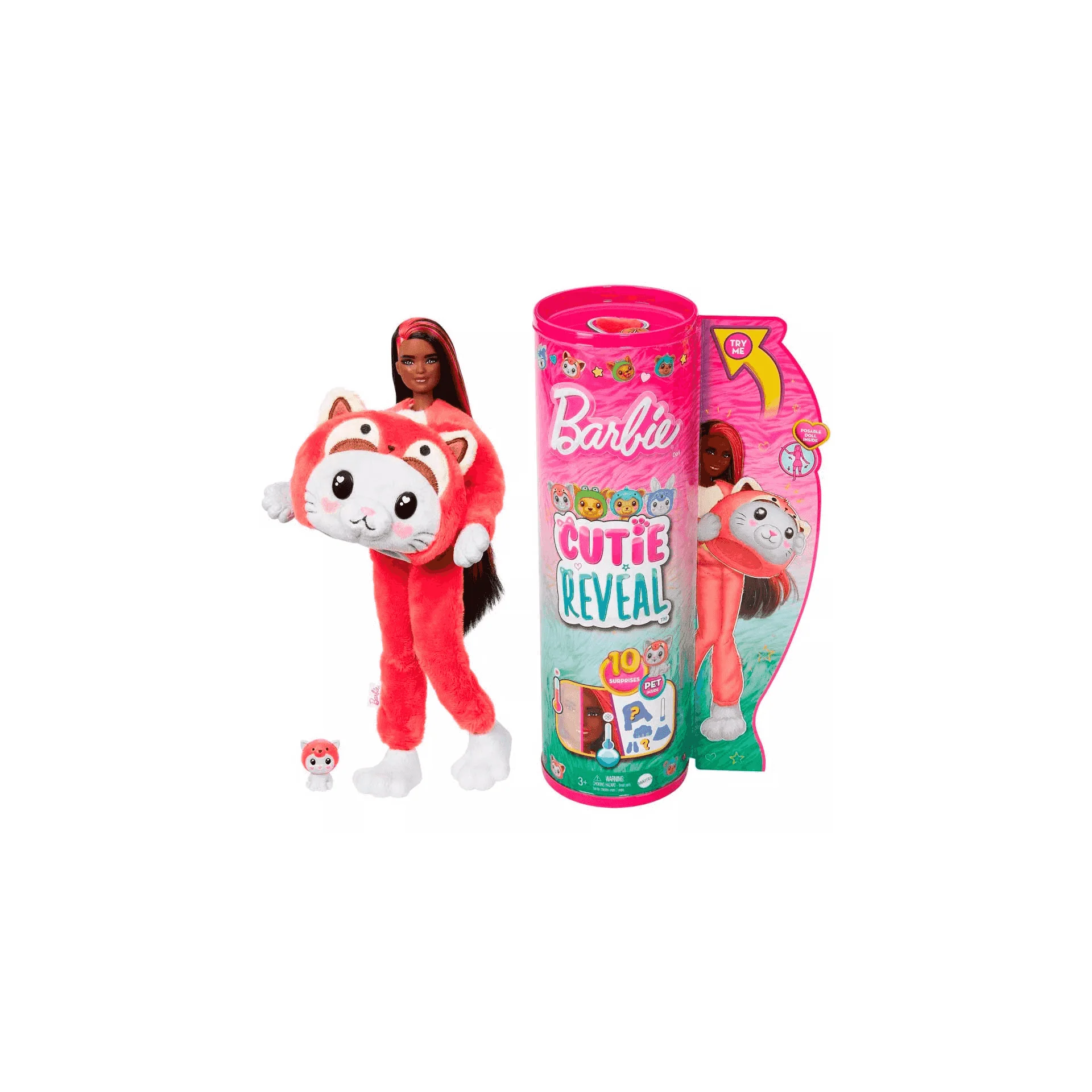Muñeca Barbie Cutie Reveal Disfraces Panda Rojo - Gatito