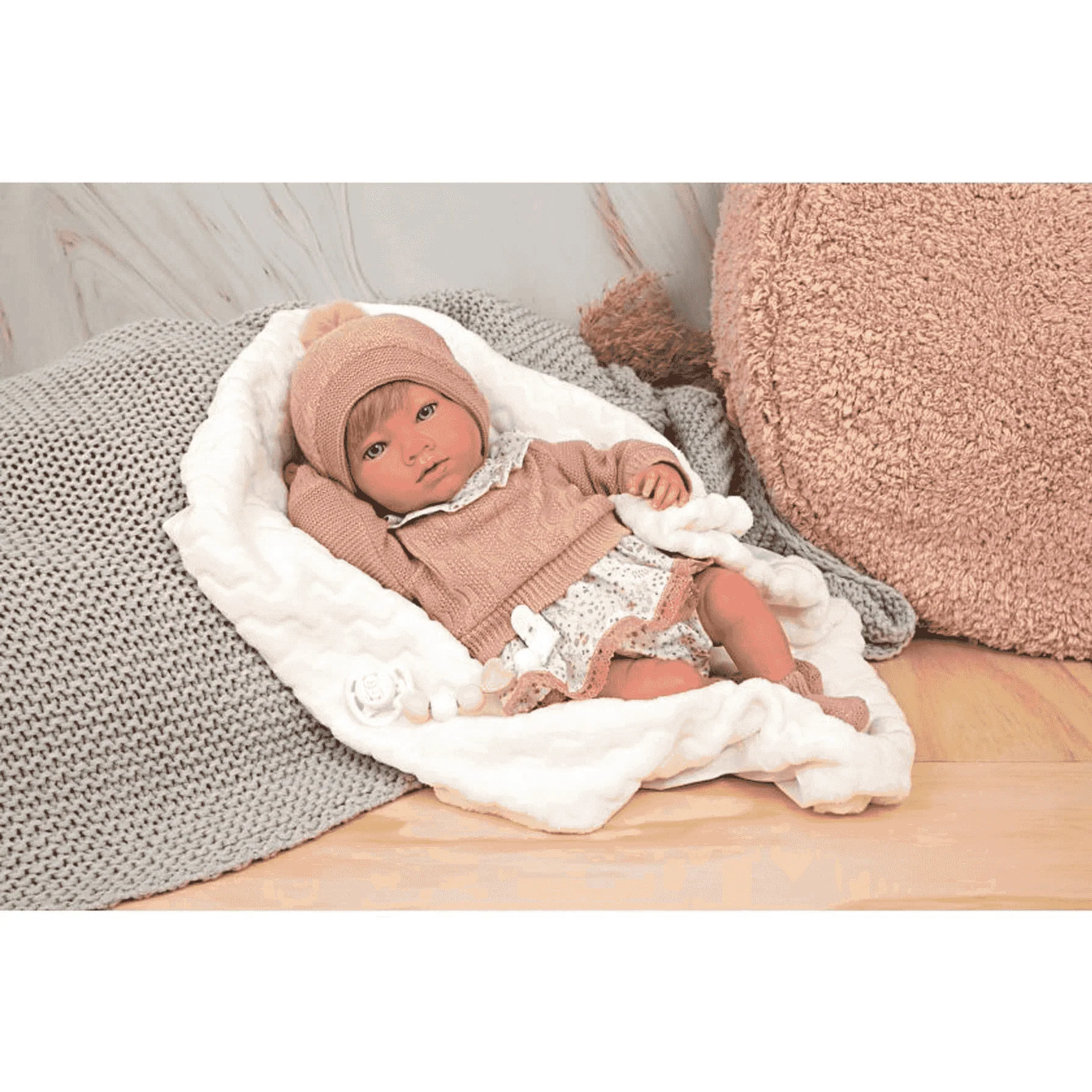 Muñecas Arias Reborn Abril Rosa Con Manta 40cm