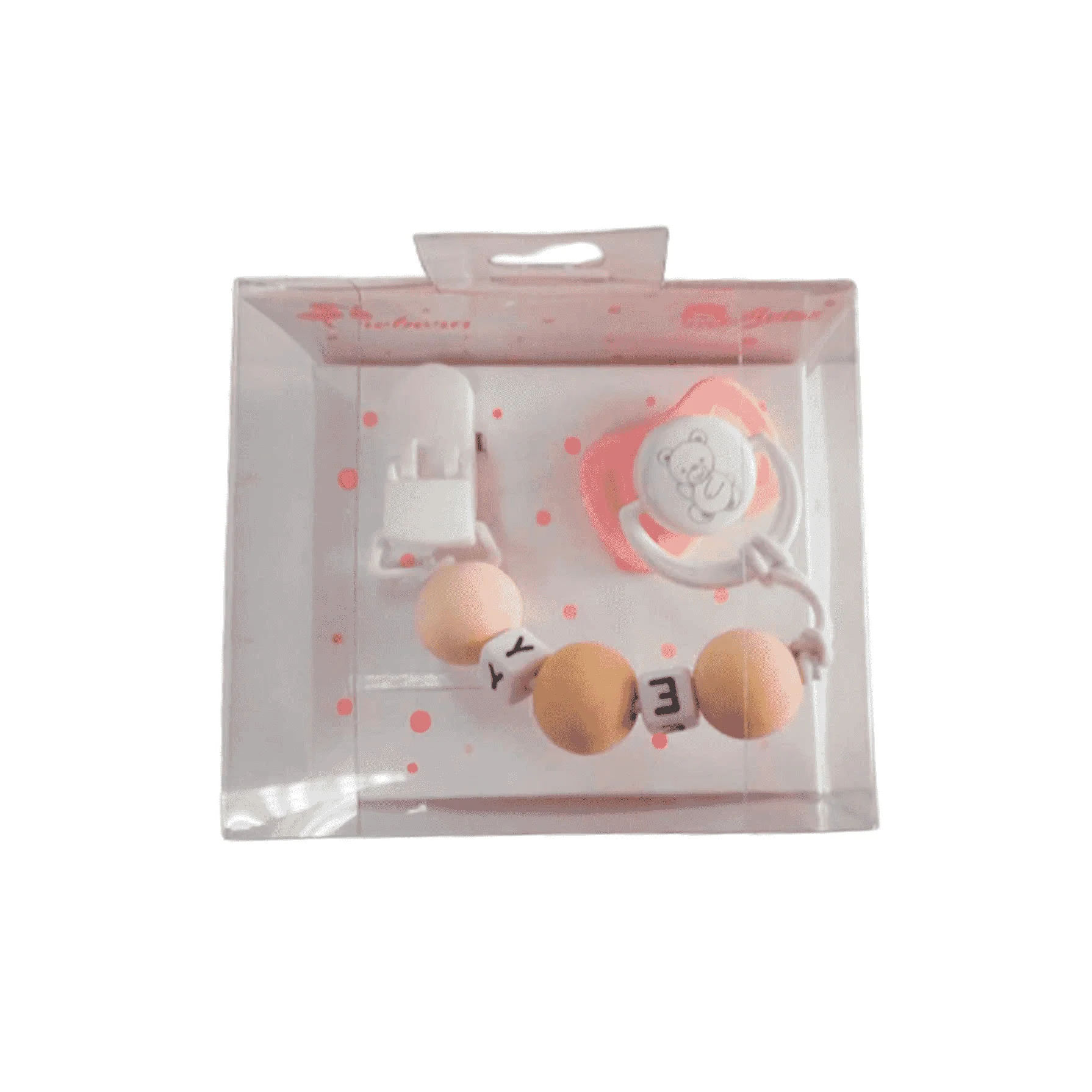 Muñecas Arias Set Chupete Rosa Blanco con Cadena Madera y Pinza - Image 2