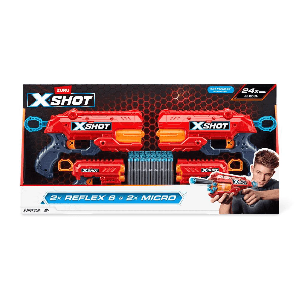 Pack Lanzadardos XShot Excel Combo – 2 Reflex 6 + 2 Micro con 24 dardos | ZURU