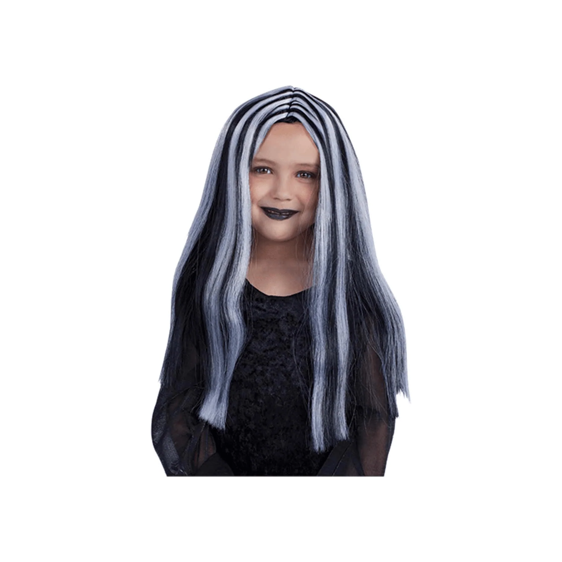 Peluca negra con mechas blancas