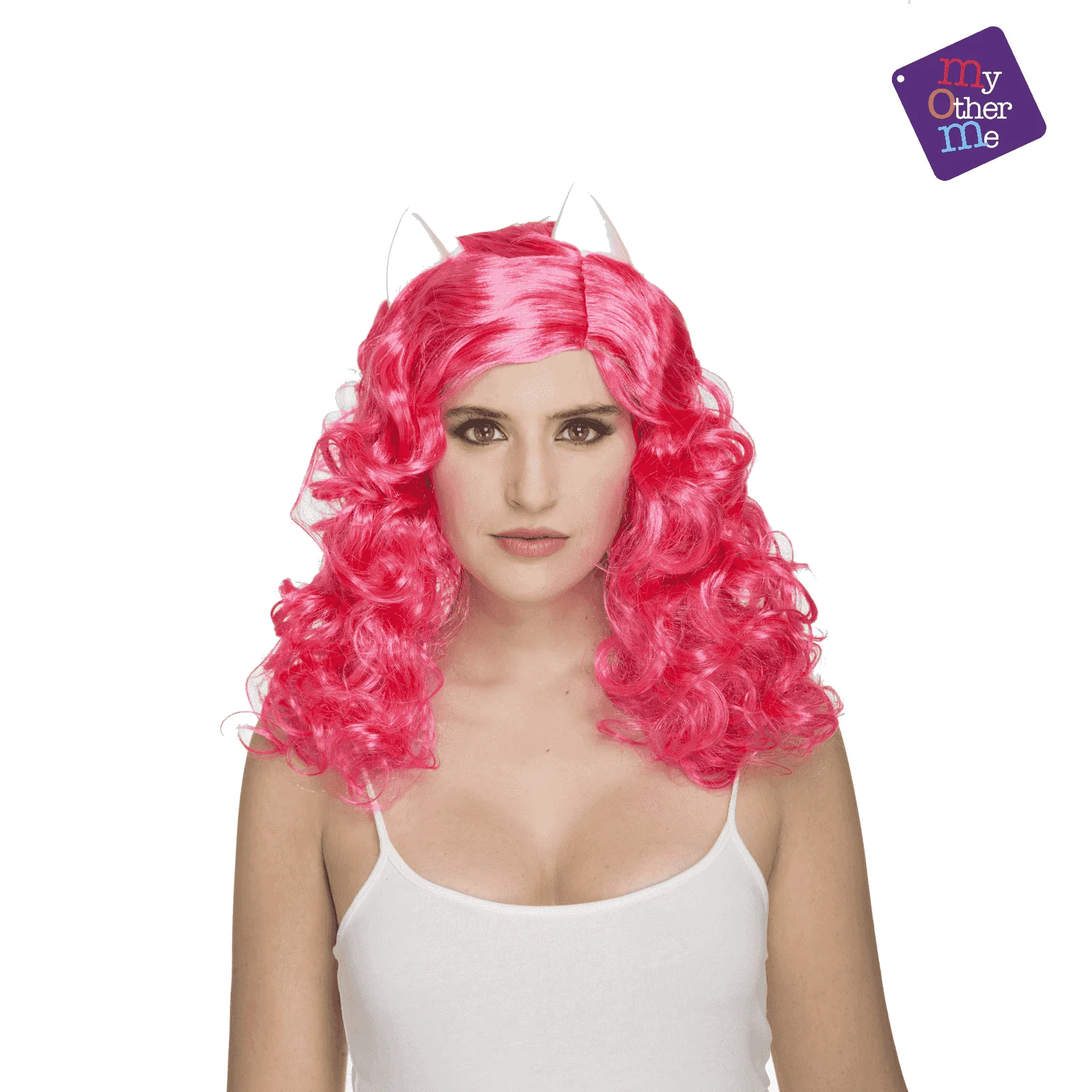 Peluca Rizada color rosa para disfraz