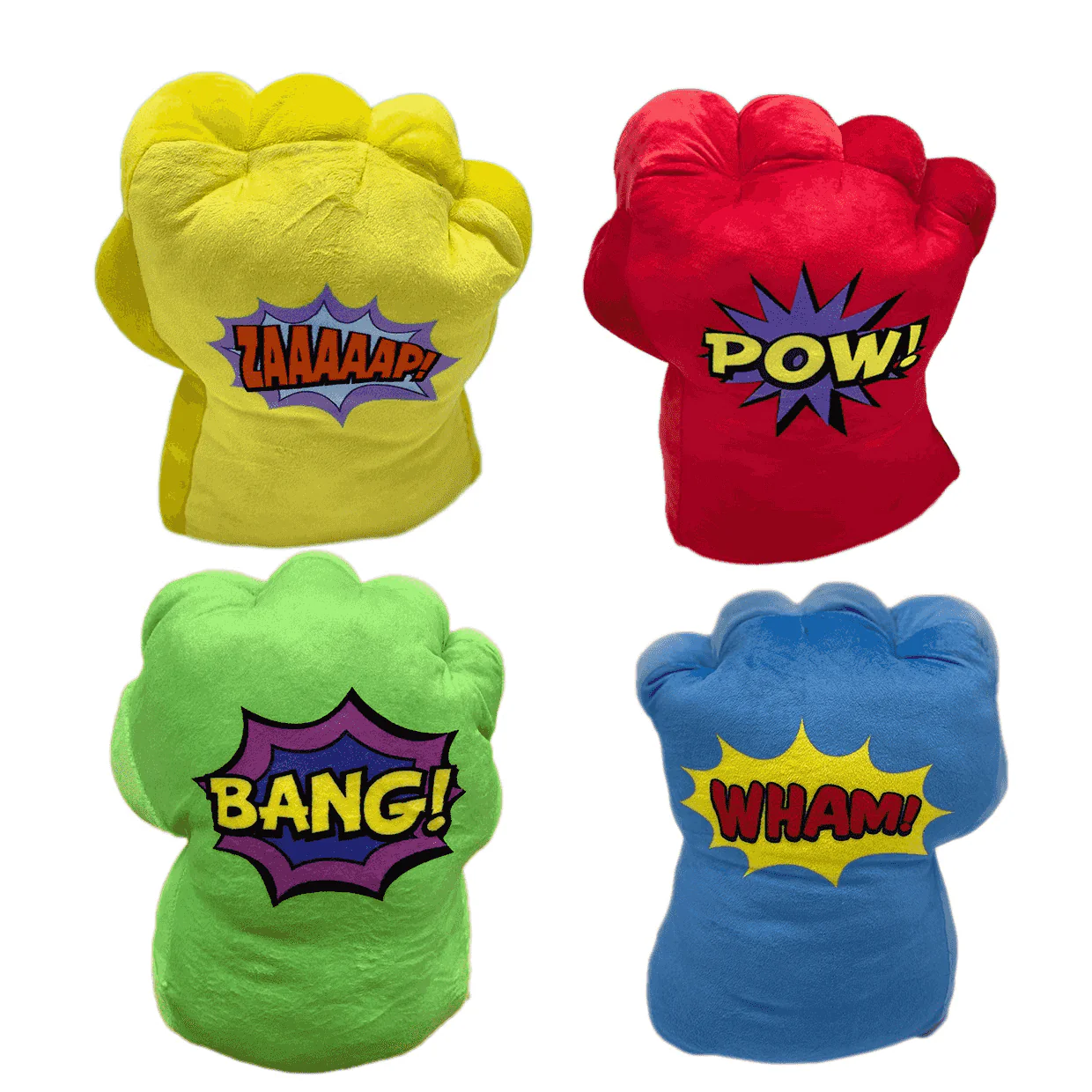 Peluche Puño 40 cm Surtido – Puños Blanditos Divertidos (Rojo, Amarillo, Verde, Azul)