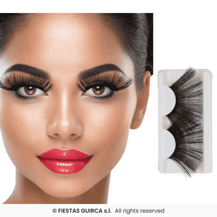 Pestañas negras jumbo con brillo y adhesivo – Maquillaje Disfraces