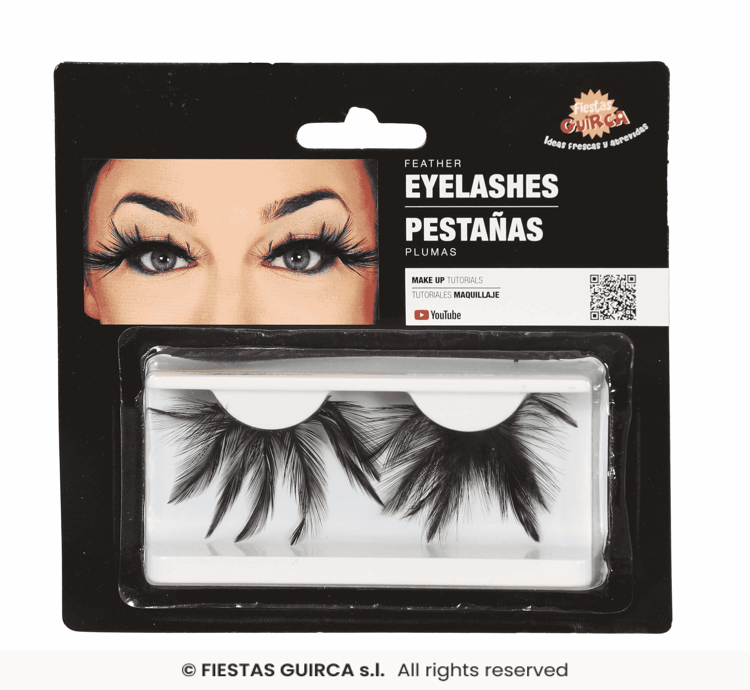 Pestañas pluma negras con adhesivo – Complemento de maquillaje Halloween