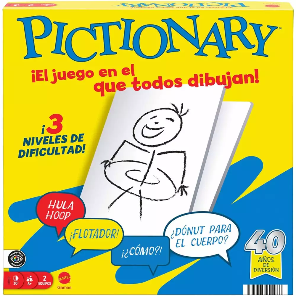 Pictionary – Juego de mesa familiar con pizarras, rotulador y reloj de arena