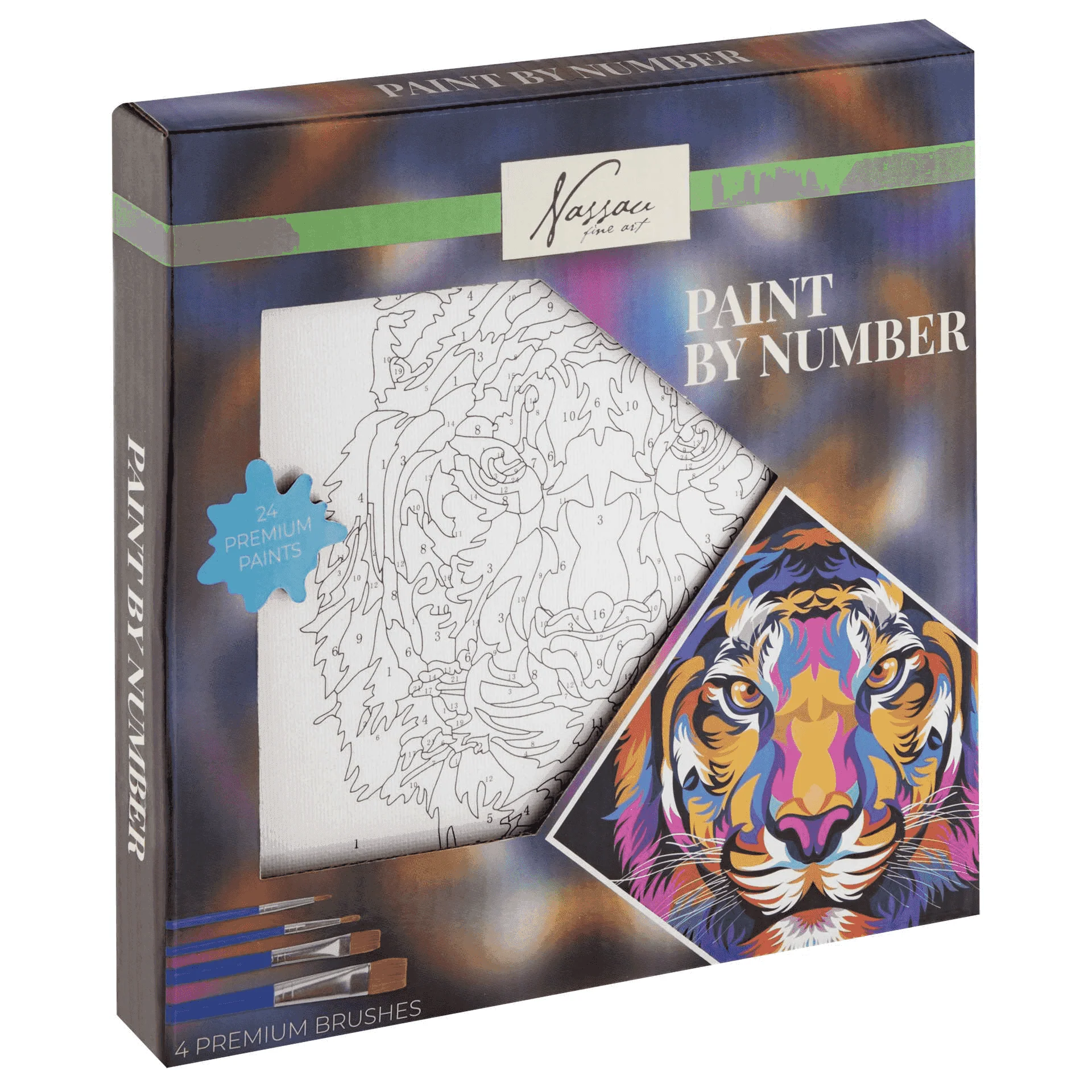 Pintura por números tigre 20x20 cm – 24 pinturas y 4 pinceles