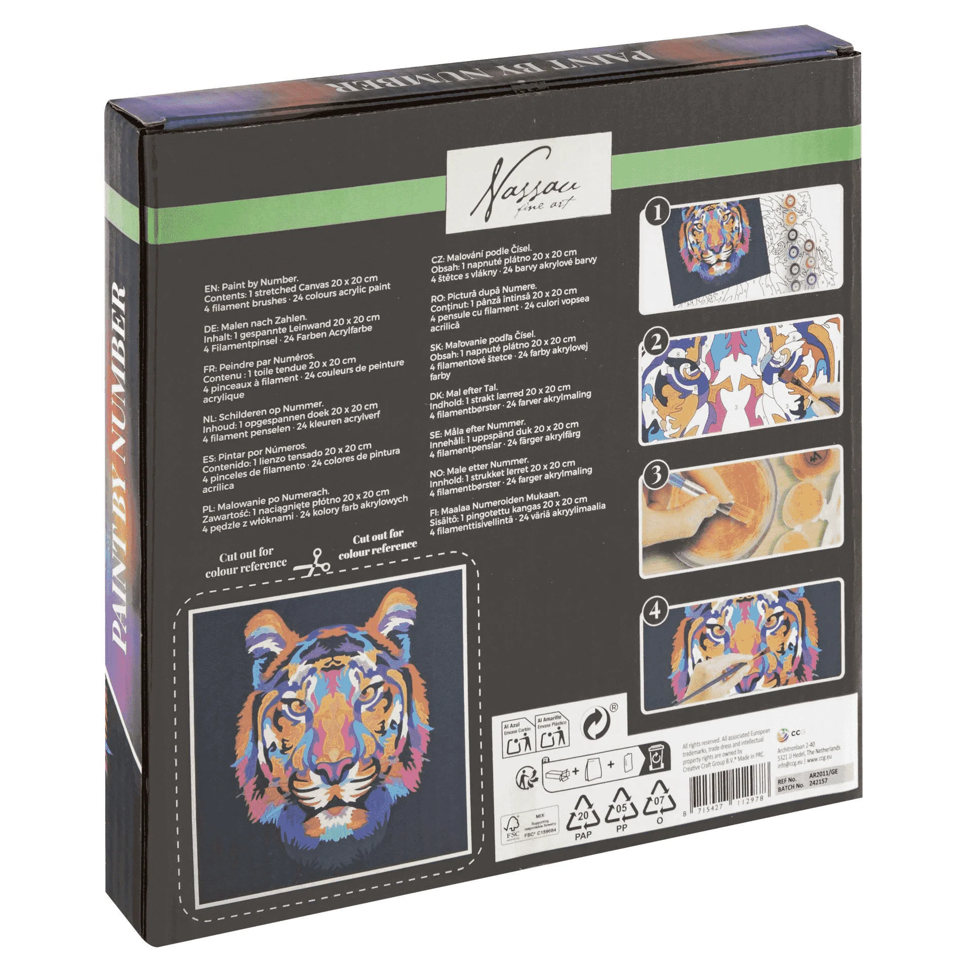 Pintura por números tigre 20x20 cm – 24 pinturas y 4 pinceles - Image 2