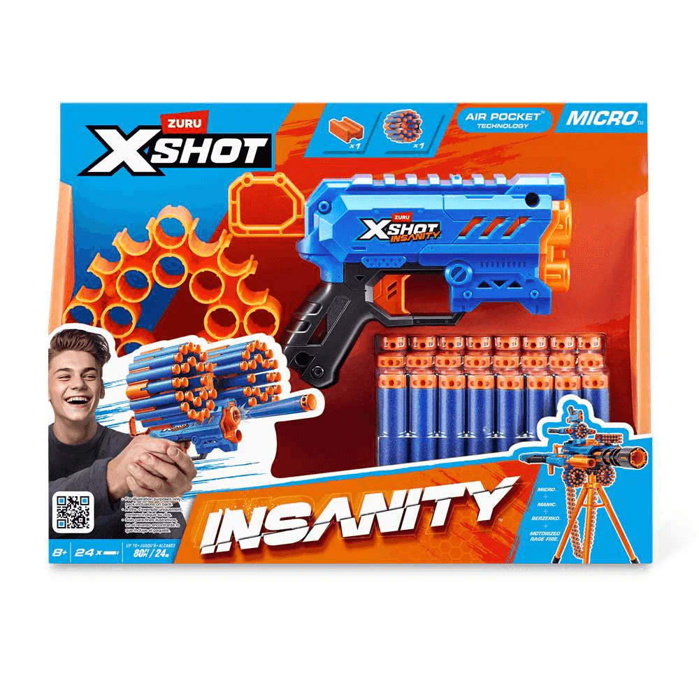 Pistola Lanzadardos ZURU X-Shot Insanity Micro con 24 dardos y alcance 30 m