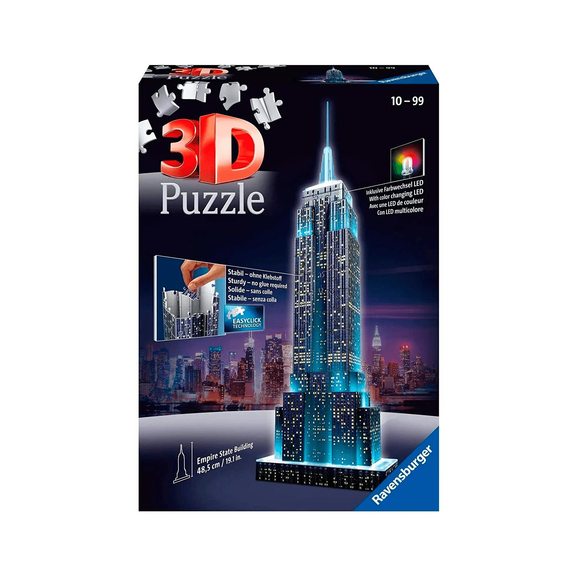 Ravensburger 3D Puzzle Empire State Building Night Edition con Luces, 216 Piezas, 8+ Años