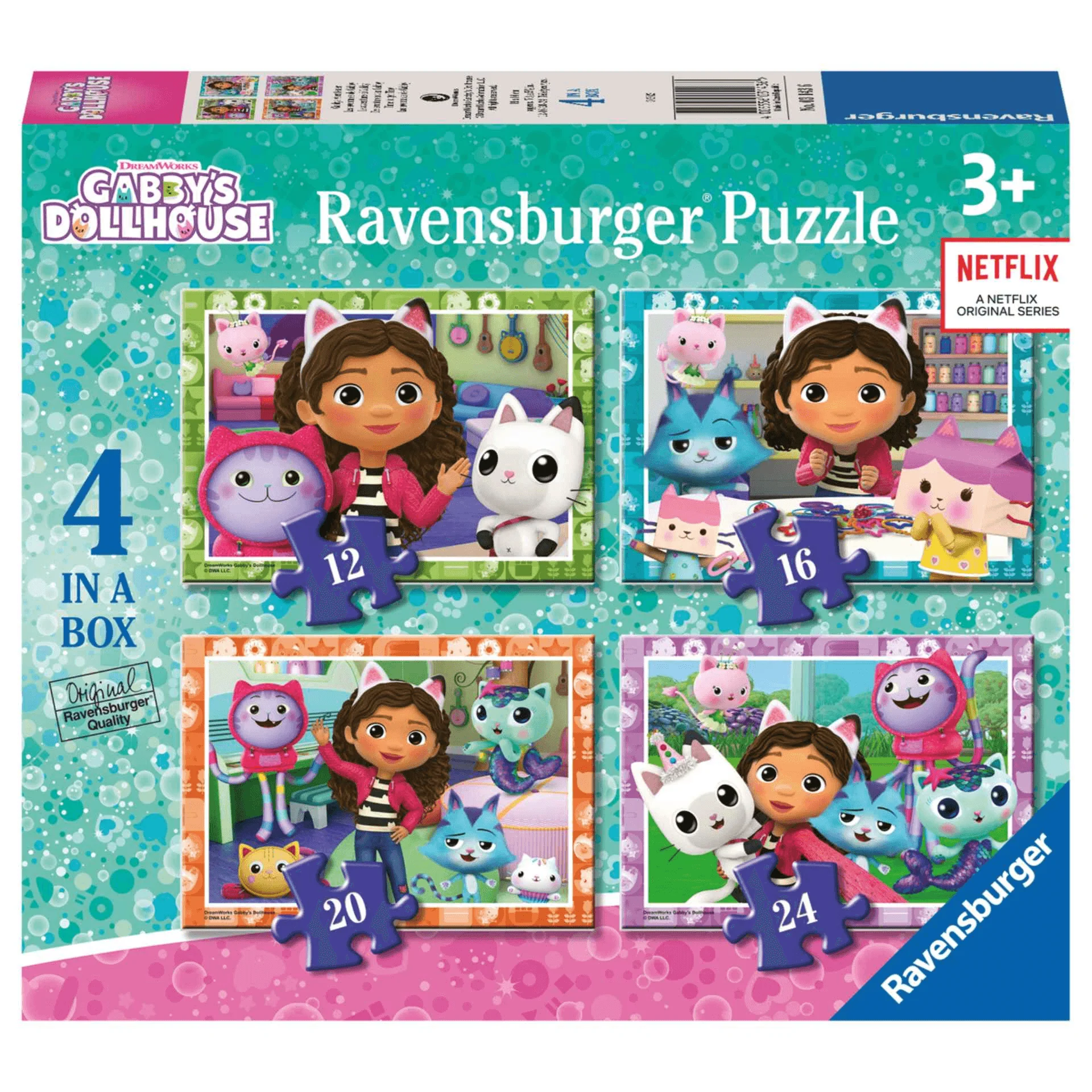 Ravensburger Puzzle Gabby´s Dollhouse, Colección Puzzle 4 in a box, 10, 12, 14, 16 Piezas, Puzzle pa