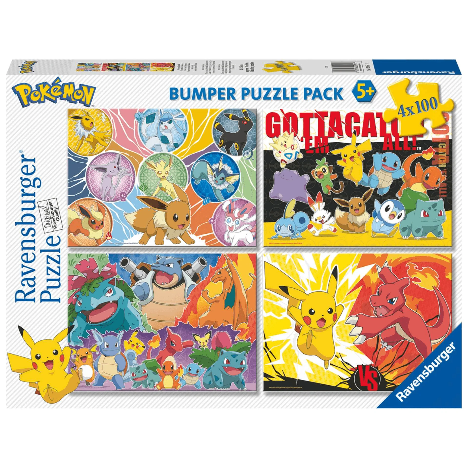 Ravensburger Puzzle Pokémon, Colección 4x100 Bumper Pack, 4 Puzzle de 100 Piezas, Puzzle para Niños,