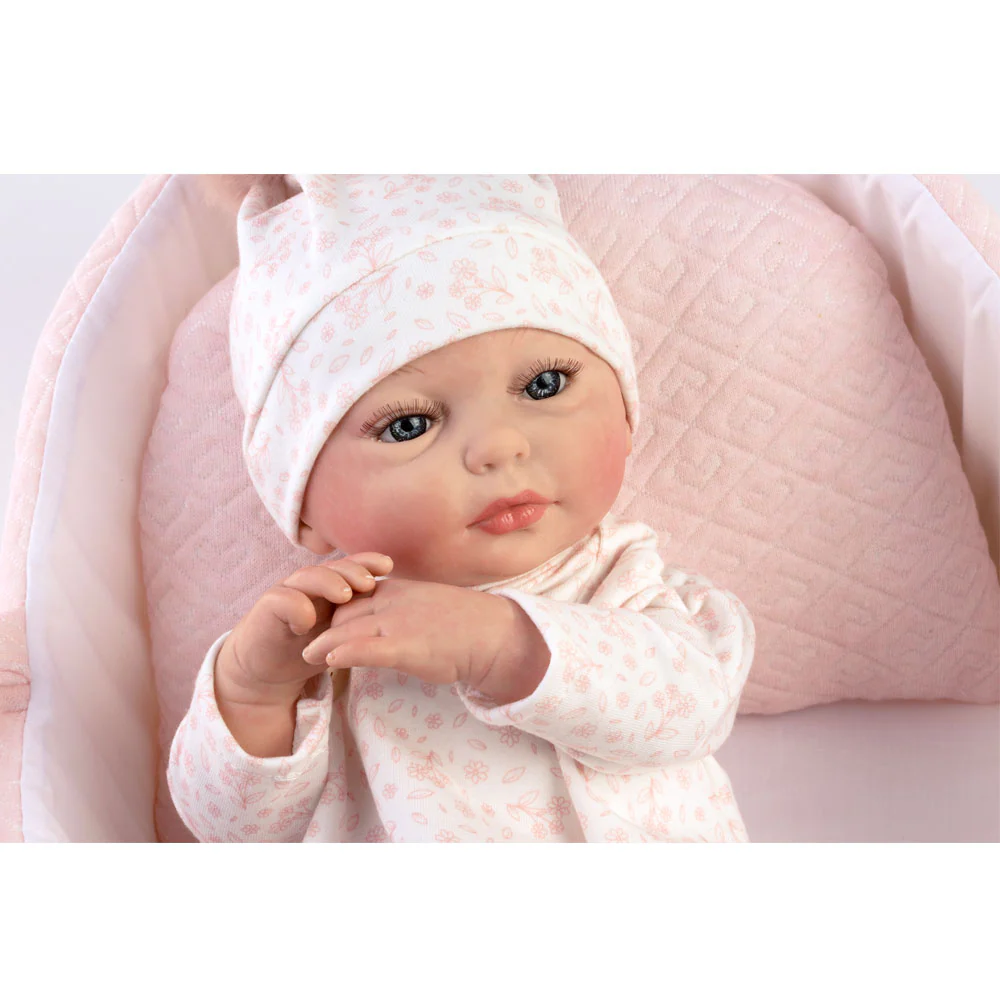 Reborn prematuro Silvia Muñeca Bebé Vestido rosa y capazo 38cm - Image 2