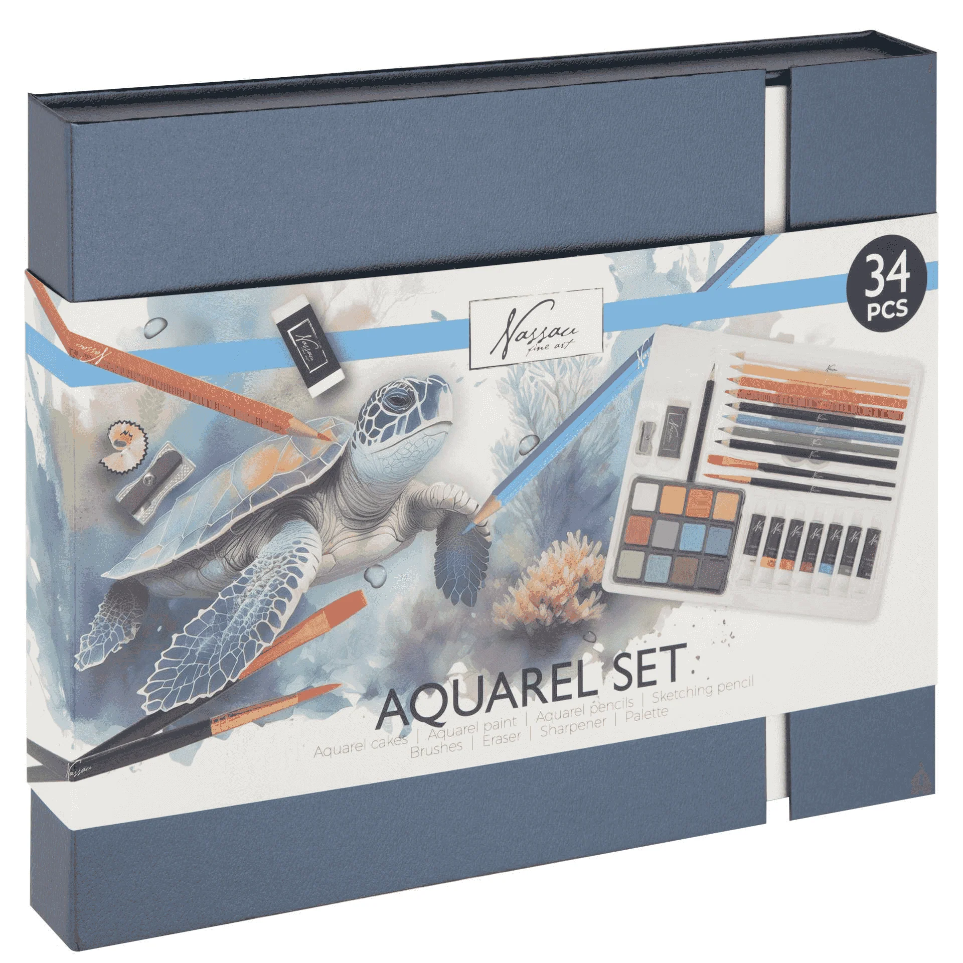 Set de acuarela 34 piezas en caja regalo – Nassau Fine Art