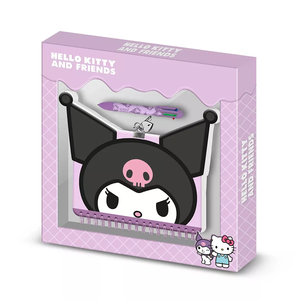 Set de diario kawaii Hello Kitty Kuromi Face con bolígrafo