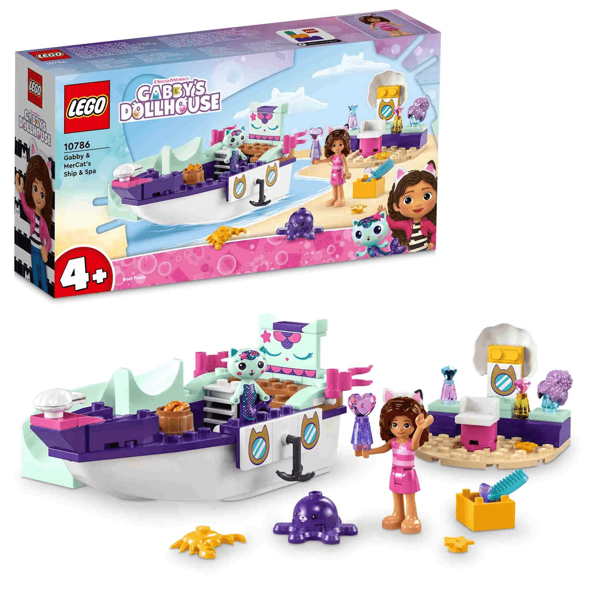 Set de juguetes de construcción LEGO 10786 Barco y Spa de Gabby y Siregata 88 piezas