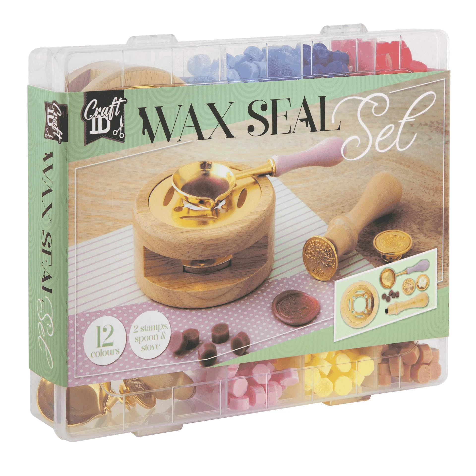 Set de sellos de cera Craft ID con 12 colores y accesorios – Juego de iniciación