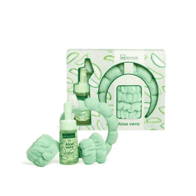 Set Facial IDC Aloe Vera – Diadema, Scrunchie y Bruma Hidratante