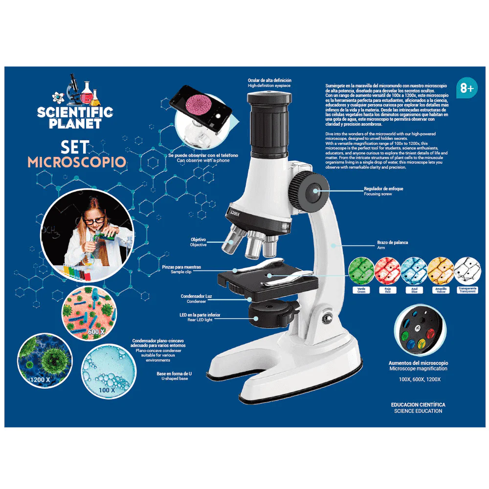Set microscopio educativo 100x–600x–1200x con accesorios (Science Educational) - Image 2
