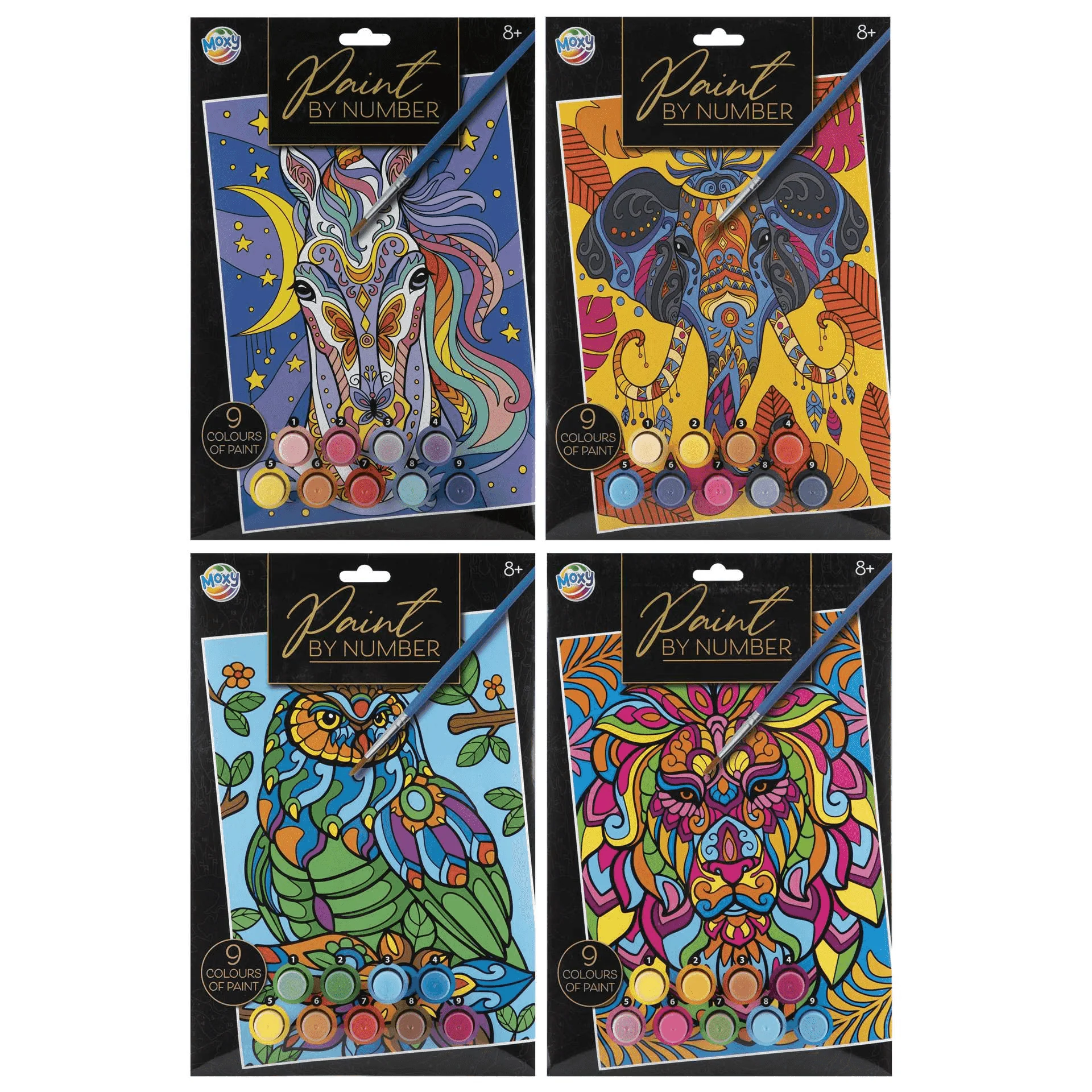 Set Pintar por Números en Cartulina A4 con Pinturas y Pincel | 9 Colores | Modelos Surtidos