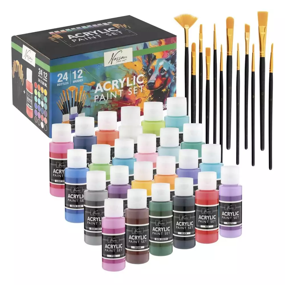 Set Pintura Acrílica 24x59ml + 12 Pinceles Nassau