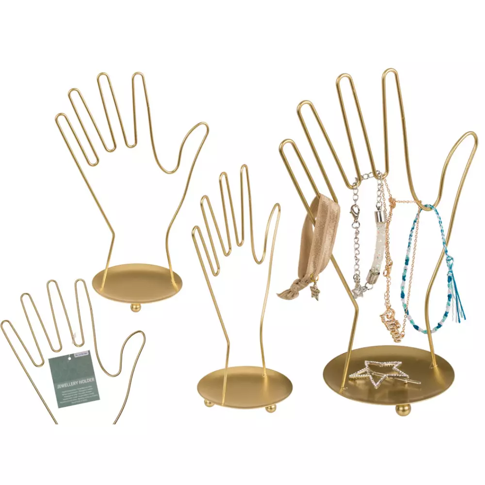 Soporte Joyas Mano Metal Dorado