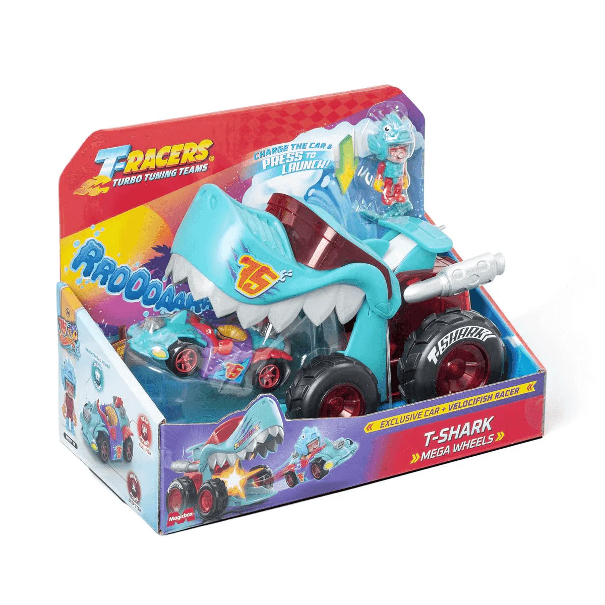 T-Racers Mega Wheels T-Shark | Vehículo Personalizable con Figura | Desde 3 Años
