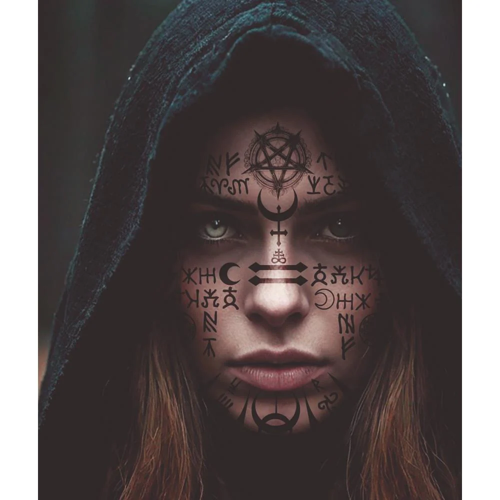 Tatuaje facial satánico 30 x 13 cm – Calcomanía de maquillaje para Halloween