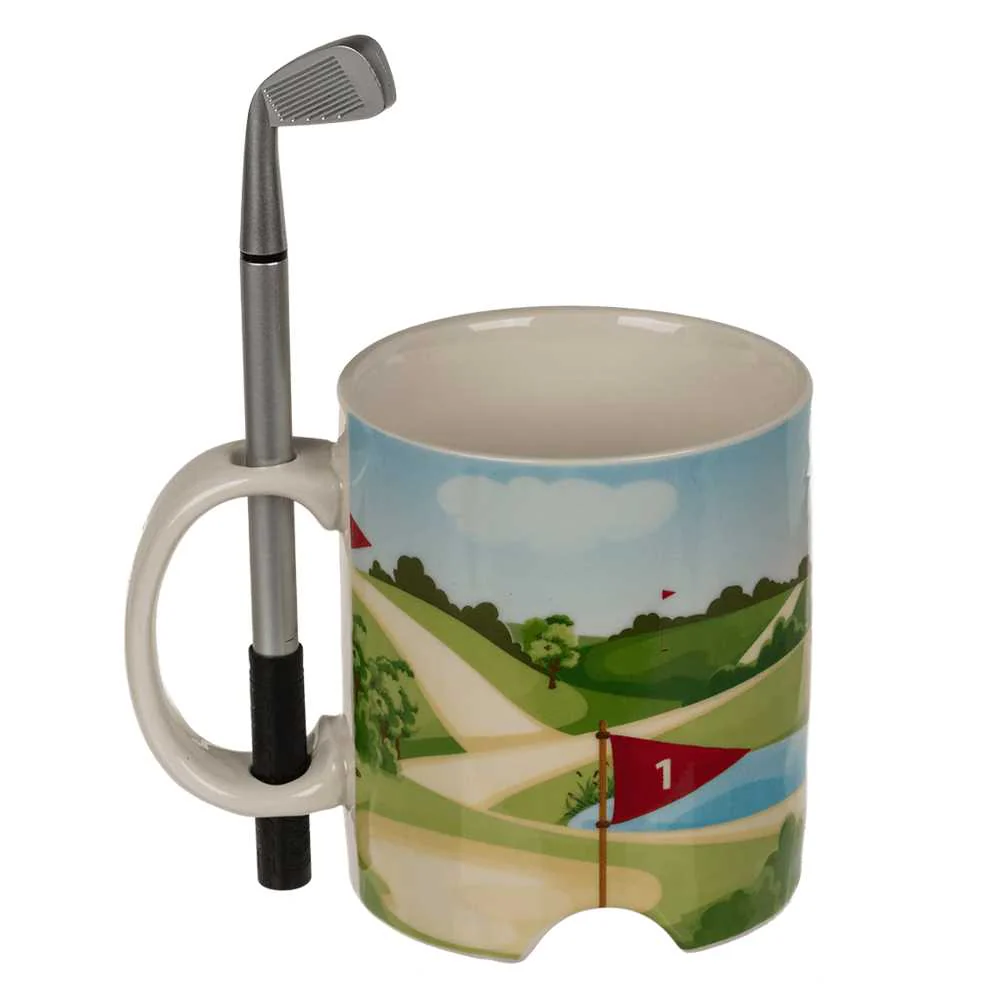 Taza Campo de Golf con Bolígrafo Palo y Pelota 330 ml – Taza original para fans del golf