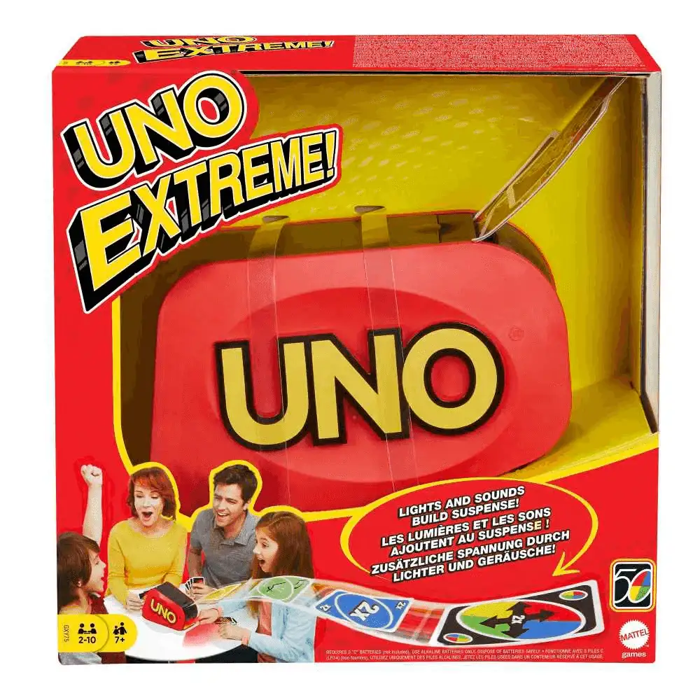 UNO Extreme – Juego de cartas con lanzador, luces y sonidos para emoción extra