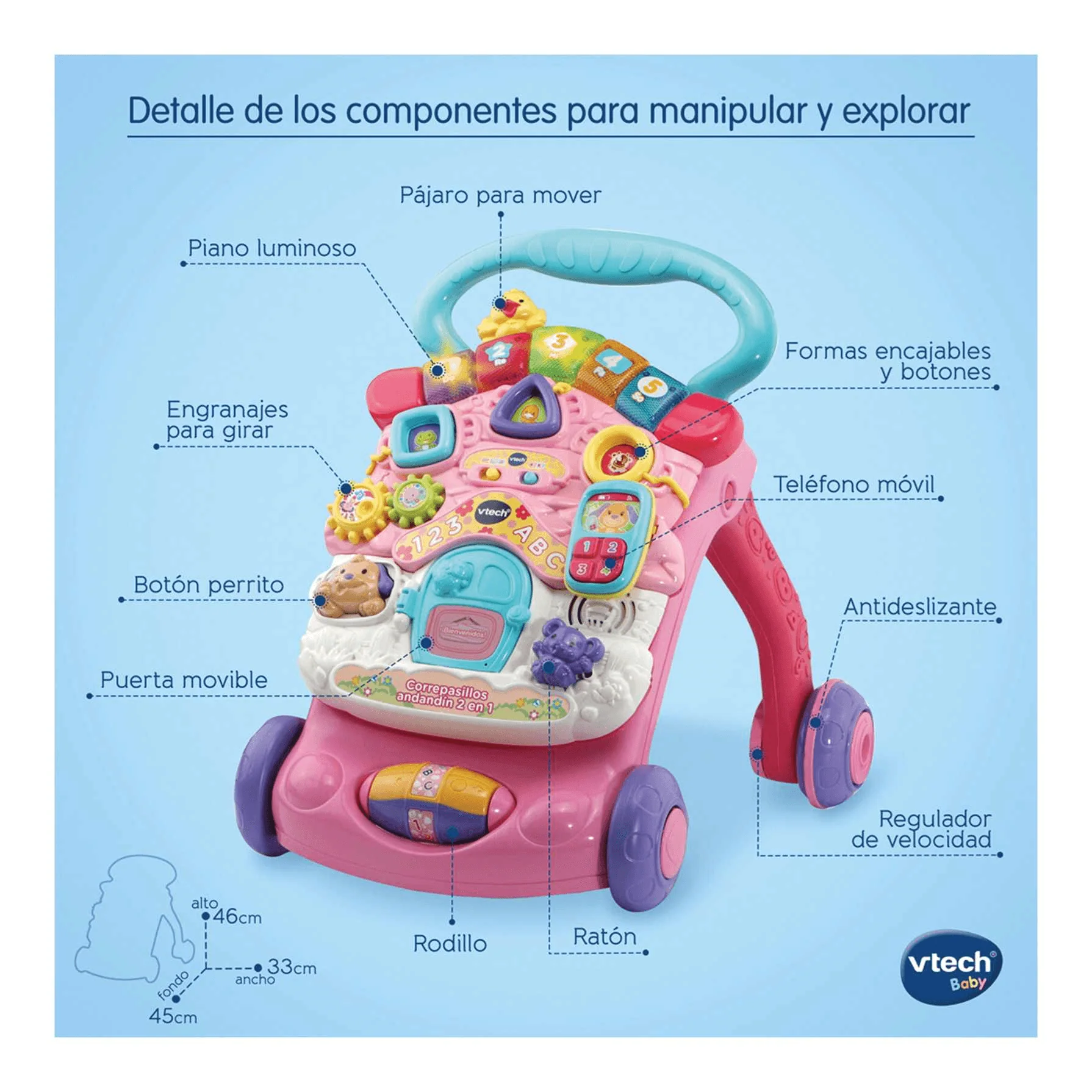 VTech Correpasillos Andandin 2 en 1 Rosa| Juguete Infantil - Image 4